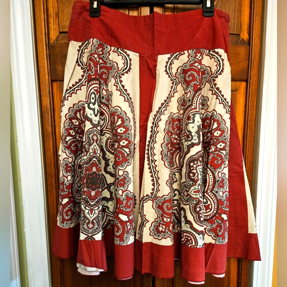 Elegant Red and Cream Paisley Skirt